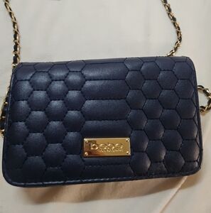 Bebe Navyblue Katya Crossbody purse Gold Chain Tone Crosbody 5x7.5"